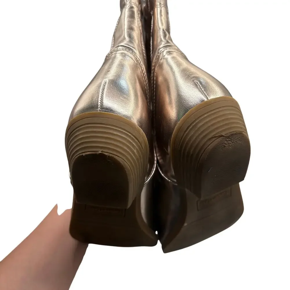 Tucker + Tate Cassidy Size 3 Gold Western Cowboy Boots Leather Detail Shiny Glam